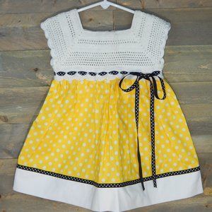 Handmade Crochet Top Dress White & Yellow Size 18m